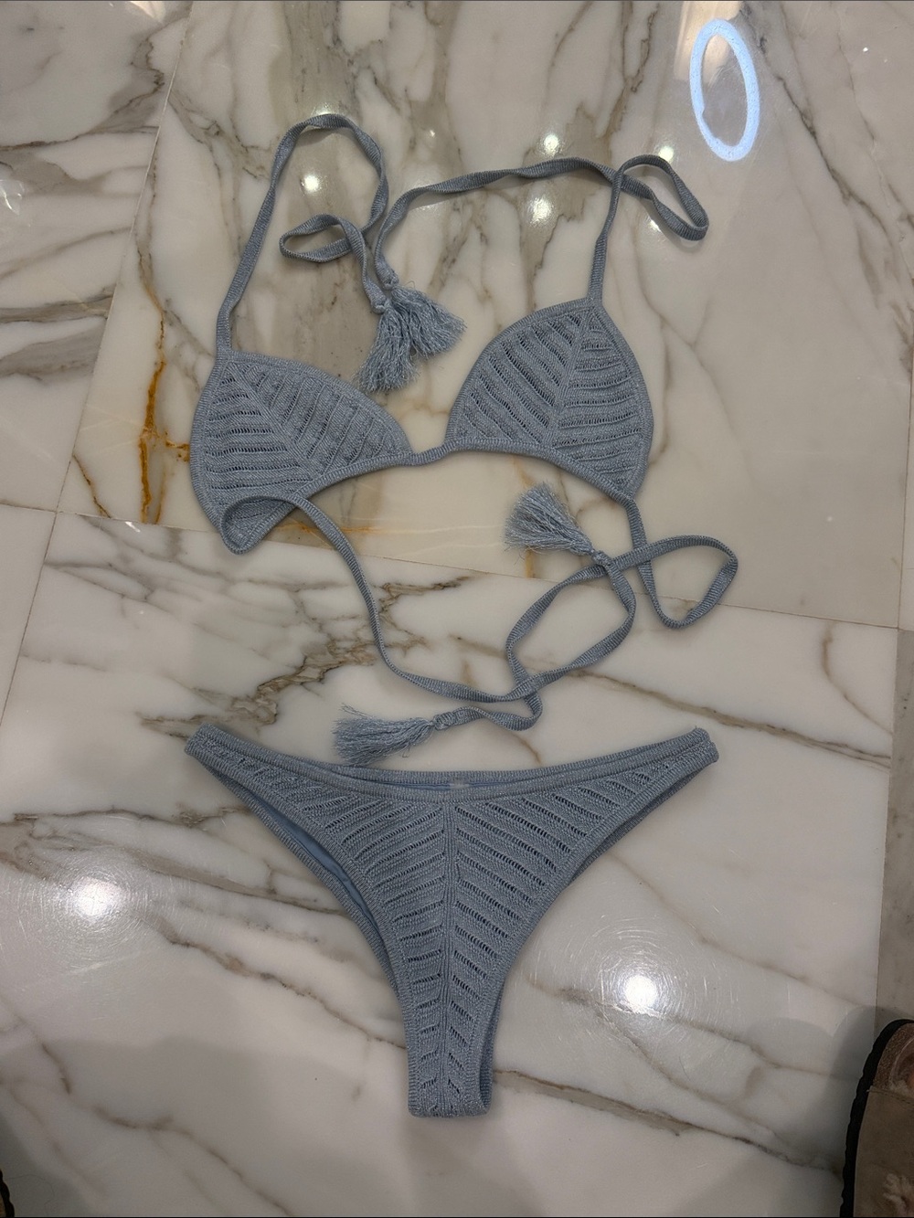 DEVON WINDSOR Light Blue Knit Triangle Bikini Set